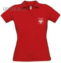 Koszulka damska Polska Polo małe godło  Czerwona