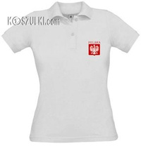 Koszulka damska Polo Polska małe godło  Biała