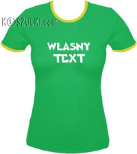 Koszulka damska dowolny tekst - Zielona- żółta lamówka