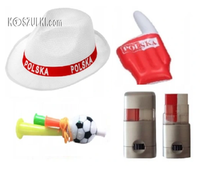 Zestaw Polska kibica reprezentacji 8 czapka kapelusz trąbka farbki lapa