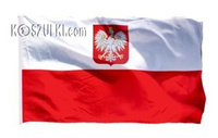 Flaga Polska z godłem  narodowa 85x60cm z tunelem na drzewiec