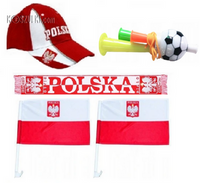 Zestaw Polska kibica 5 reprezentacji czapka z daszkiem szalik trąbka flaga