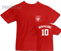 T-shirt dziecięcy- Polska + własne nazwisko Czerwona
