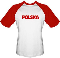 T-shirt Baseball TB065 napis Polska Biały
