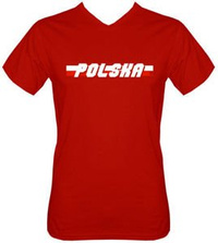 T-shirt v-Neck TV055 Polska napis Flaga Czerwony