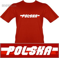 t-shirt T055 Polska napis Flaga Czerwony