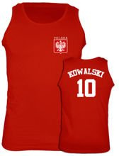 t-shirt Ramiączka Polska + Własne Nazwisko Czerwony