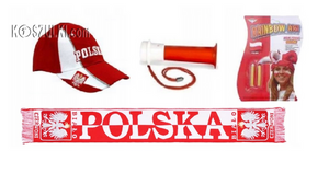 Zestaw Polska kibica reprezentacji Polski szalik trabka czapka farbki z daszkiem 18