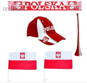 Zestaw Polska kibica reprezentacji czapka z daszkiem szalik trąba duża 61cm