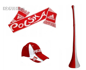 Zestaw Polska kibica reprezentacji wuwuzela szalik adidas czapka 31